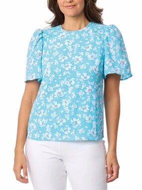 Draper James Sky Blue Floral Puff-Sleeve Blouse